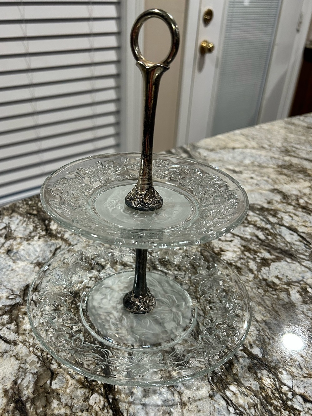 Vintage 2 Tier Serving Tray with poinsettias. Metal has patina. See pictures.
